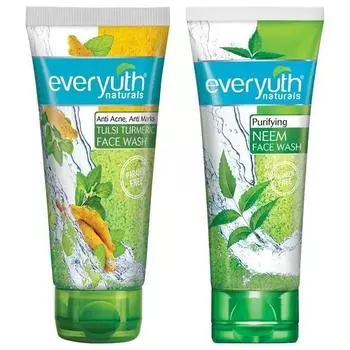 Everyuth Naturals Anti Acne, Anti Marks Тулси Куркума Очищающее средство для лица с экстрактом нима, 150 г, тюбик и Everyuth Naturals Очищающее средство для лица с экстрактом нима, 150 г, тюбик