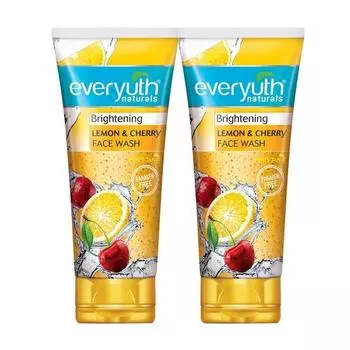 Everyuth Naturals Brightening Lemon&Cherry Face Wash | Глубокое очищение, удаление грязи и жира | 100% без мыла | Для всех типов кожи | Без парабенов - 150 г (Пакет из 2)