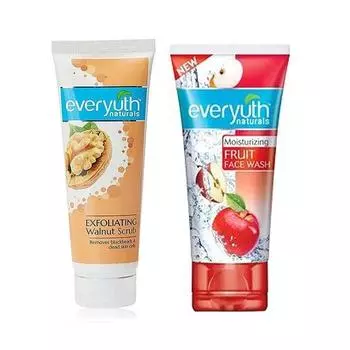 Everyuth Naturals Комбинация фруктового средства для умывания лица, 50 г и отшелушивающего скраба с грецким орехом, 50 г ( Пакет из 2)