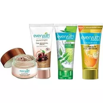 Everyuth Naturals Light Tan Removal Scrub 50 г Purihying Neem Face Wash 50 г Golden Glow Peel Of Mask 50 г Tan Removal Face Pack 50 г (Пакет из 4)