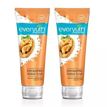 Everyuth Naturals Отшелушивающий скраб с грецким орехом Мягкий скраб для лица | Без парабенов | Удаляет черные точки | Для жирной, сухой, нормальной, комбинированной кожи 100 г(Пакет из 2)