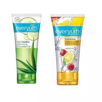 Everyuth Nourishing Aloe Vera & Cucumber Gel, 100 г и Lemon & Cherry, Oil Clear Face Washing, 50 г,