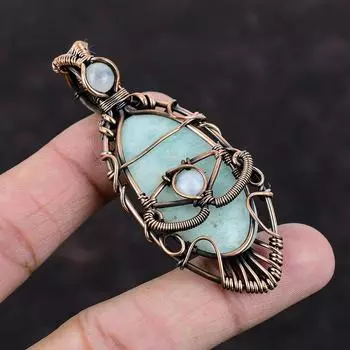 Evil Eye Amazonite Pendant Copper Wire Wrapped Pendant Evil Eye Jewelry Rainbow Moonstone Gemstone Pendant Handmade Copper Jewelry For Gift