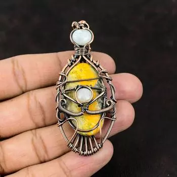 Evil Eye Bumble Bee Jasper Copper Wire Wrapped Pendant Moonstone Copper Jewelry Handmade Pendant Moonstone Pendant Evil Eye Jewelry For Gift