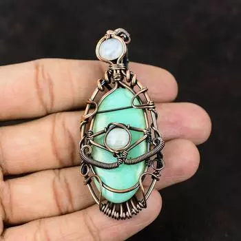 Evil Eye Chrysoprase Copper Pendant Copper Wire Wrapped Jewelry Gemstone Jewelry Rainbow Moonstone Jewelry Gift For Mother Evil Eye Jewelry