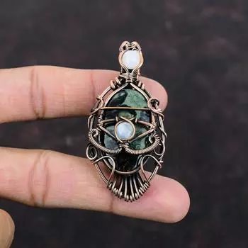 Evil Eye Kambaba Jasper Pendant Copper Wire Wrapped Gemstone Pendant Rainbow Moonstone Pendant Handmade Boho Pendant Copper Jewelry For Gift