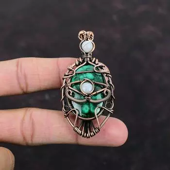Evil Eye Malachite Pendant Copper Wire Wrapped Rainbow Moonstone Pendant Handmade Brand New Jewelry Gemstone Pendant Copper Jewelry For Gift