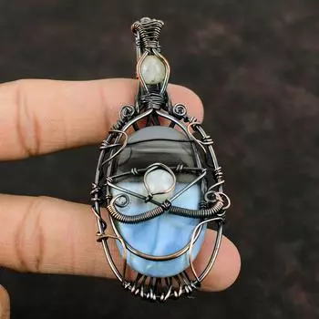 Evil Eye Owyhee Blue Opal Gemstone Copper Wire Wrapped Pendant Handmade Wire Pendant Gift For Her Copper Moonstone Jewelry Evil Eye Jewelry