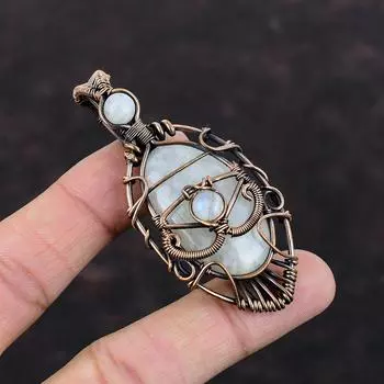 Evil Eye Rainbow Moonstone Pendant Copper Wire Wrapped Pendant Evil Eye Jewelry Natural Gemstone Pendant Handmade Jewelry Anniversary Gifts