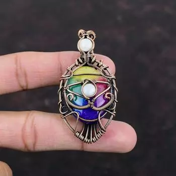 Evil Eye Rainbow Solar Quartz Druzy Pendant Copper Wire Wrapped Pendant Rainbow Moonstone Gemstone Pendant Handmade Jewelry Gift For Mother