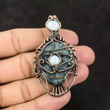 Evil Eye Ruby In Blue Kyanite Copper Wire Wrapped Pendant Gemstone Jewelry Moonstone Handmade Women Pendant Evil Eye Jewelry Antique Jewelry