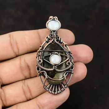 Evil Eye Septarian Copper Pendant Copper Wire Wrapped Jewelry Gemstone Pendant Rainbow Moonstone Jewelry Gift For Mother Evil Eye Jewelry