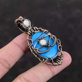 Evil Eye Sleeping Beauty Turquoise Pendant Copper Wire Wrapped Moonstone Pendant Handmade Copper Jewelry Gemstone Pendant Anniversary Gifts