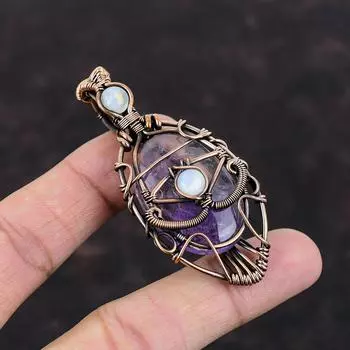 Evil Eye Star Amethyst Pendant Copper Wire Wrapped Gemstone Pendant Rainbow Moonstone Jewelry Gift For Her Handmade Copper Wire Wrap Jewelry