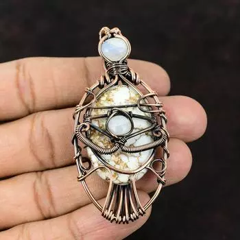 Evil Eye Wild Horse Magnesite Copper Pendant Gemstone Copper Wrapped Jewelry Handmade Designer Pendant Rainbow Moonstone Evil Eye Pendant
