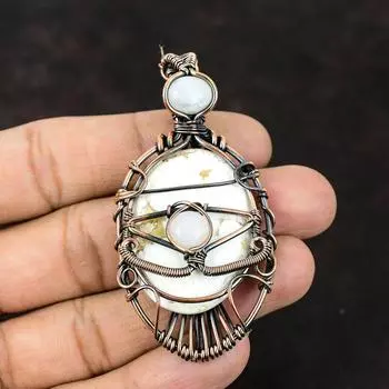Evil Eye Wild Horse Magnesite Gemstone Copper Wrapped Pendant Handmade Pendant Rainbow Moonstone Evil Eye Pendant Wire Jewelry Gift For Wife