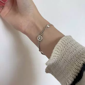 Evimi 925 пробы стерлингового серебра Винтажный полый улыбающееся лицо Любовь Сердце Тайский серебряный браслет для женщин S-B346