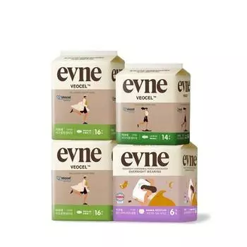evne Bio гигиенические прокладки 3 типа плановые/средние гигиенические прокладки 16P * 2 упаковки, большие 14P * 1 упаковка, носимая на ночь средние 6P * 1 упаковка