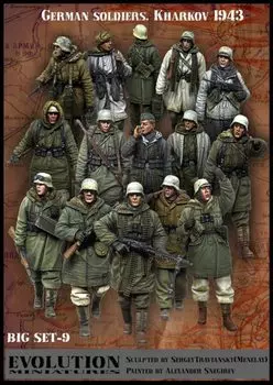 Evolution Miniatures Вторая мировая война Немецкая пехота Зимний марш Большой набор Харьков 1943 15 предметов Набор из смолы Цветное литье 1/35 BigSet-9