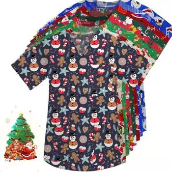 EWAKCOT рождественские топы со скрабами с принтом для женщин и мужчин, рабочая блузка для медсестры, врача, медицинских аксессуаров, футболка унисекс XS