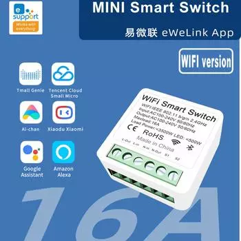 eWeLink Wi-Fi 16A MINI Smart Switch Поддержка таймера двустороннего управления Беспроводной переключатель Работает с Alexa Google Home
