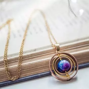 Евраамериканское индивидуальное кольцо с планетой Сатурн, ожерелье, подвеска с вращающейся планетой, свитер, цепочка из нержавеющей стали, колье из натурального камня