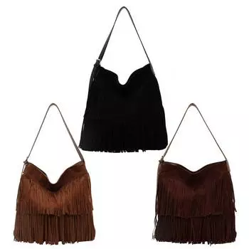 Евро-Американская винтажная сумка через плечо, женская матовая сумка-портфель из искусственной кожи, сумка-тоут с застежкой-молнией, модные сумки на плечо с кисточками чёрный