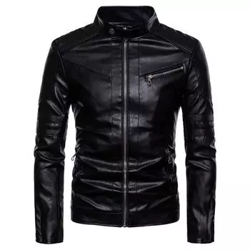 Еврокод, новая мода, мужская моющаяся мотоциклетная кожаная куртка + воротник-стойка, куртка из искусственной кожи, пальто + B045 2XL чёрный