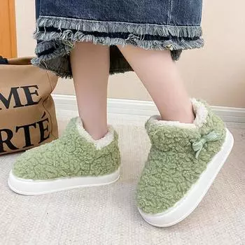 Европа, Америка 2024 новые зимние замшевые теплые домашние туфли для мебели, нескользящие, импортные, высокие, плюшевые, для дома, обувь из хлопка 36 белый