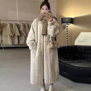 Европа, Америка 2024 зима новый искусственный мех шуба женская искусственный мех норка плюш твист норковая шуба длинная S