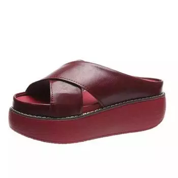 Европа, Америка 2025 летние женские тапочки с толстой подошвой, нескользящие, на среднем каблуке, тапочки с крестообразным ремешком на высоком каблуке, сандалии большого размера 35 зелёный