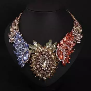 Европа, Америка, цветные кристаллы драгоценные камни бриллианты короткое ожерелье на ключицу преувеличенные модные женские аксессуары