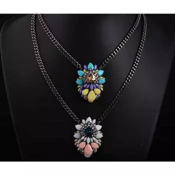 Европа, Америка, Радужная женская цветовая гамма, цветные драгоценные камни, смешанный и подобранный материал кристаллов, преувеличенное короткое ожерелье