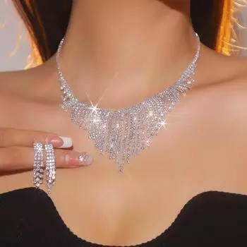 Европа, Америка, высококачественный супер-блестящий комплект из двух частей ожерелья с кисточками и бриллиантами, комплект свадебных украшений