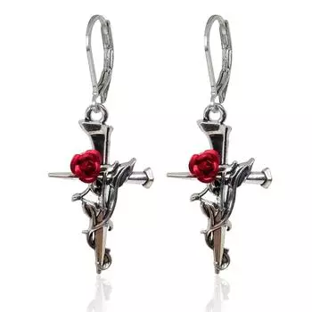 Европа и Америка Серьги-гвоздики с черным крестом и розой УНИСЕКС Готические серьги для Хэллоуина Happy Night Рок-хип-хоп ювелирные изделия