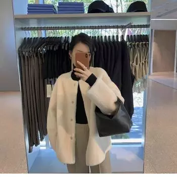 Европа и Соединенные Штаты 2024 года, новая дочка, ветровка, мех, защита окружающей среды, норка, флис, мех, интегрированное пальто, женское, молодежное модное пальто S (under 52.5 kg) белый