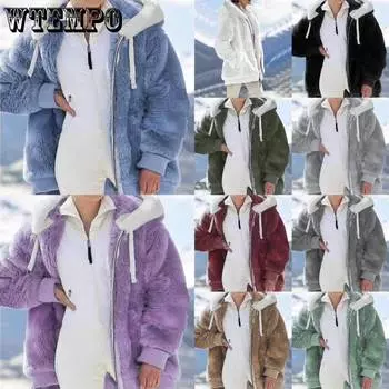 Европа и Соединенные Штаты 2025 Осень и зима Теплая плюшевая и с карманом на молнии с капюшоном Свободная куртка Женское пальто S хаки