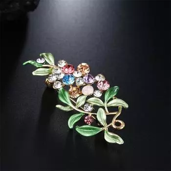 Европа и Соединенные Штаты Америки Цветная хрустальная брошь Темпераментная мода Стразы Листья Цветок Корсаж Брошь Аксессуары