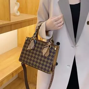 Европа и Соединенные Штаты Америки Ретро Лента Женская Сумка Буквы Цветочные Широкополосная Сумка Тоут Простая Сто Плечо Сумка Через Плечо PU кофейный