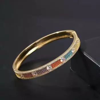 Европа и Соединенные Штаты Легкий Роскошный Модный Индивидуальный Микро Инкрустированный Цветной Камень Хао Популярный Бриллиантовый Открытый Браслет 18cm