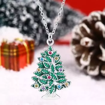 Европа и Соединенные Штаты новое рождественское ожерелье мода простая рождественская елка сплав бриллиантовый кулон ожерелье праздничный подарок