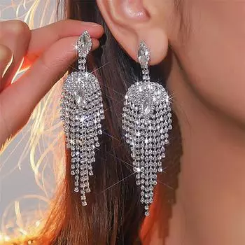 Европа и Соединенные Штаты Новые роскошные серьги с длинными кисточками для пожилых людей, женские модные серьги для темперамента, свадебные серьги