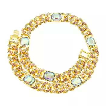 Европа и Соединенные Штаты. Преувеличенная красочная циркониевая цепочка. Хипстерское ожерелье. Хип-хоп. Одежда в стиле хип-хоп. Властные мужские украшения с цирконом. 16inch