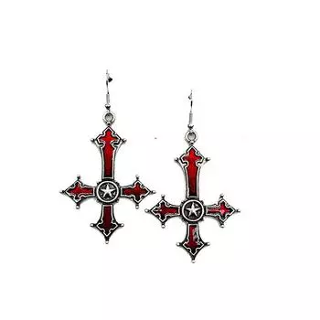 Европа и Соединенные Штаты Темный готический перевернутый крест без подсветки Черный античный серебряный красный пентаграмма серьги красный