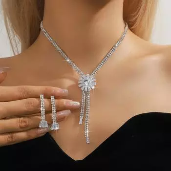 Европа и Соединенные Штаты Высококачественные цветы длинные кисточки ожерелье серьги комплект высокого уровня чувство ожерелья ювелирные изделия серьги комплект из двух частей