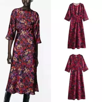 Европа и Соединенные Штаты женщины этнический ветер ретро печать атлас текстура лабиринт юбка пакет бедра драпировка длинная юбка женщины XS коричневый