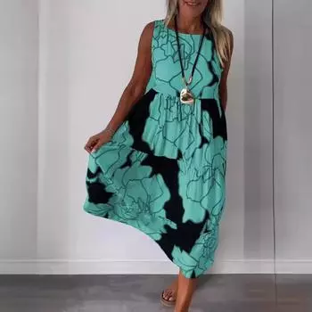 Летние женские модные платья без рукавов с принтом и завязками S красный