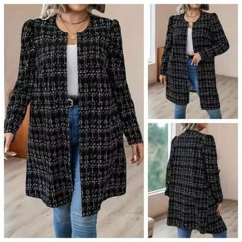 Европа и США мода большой размер женский трансграничный осень и зима Fat MM костюм куртка 0XL чёрный