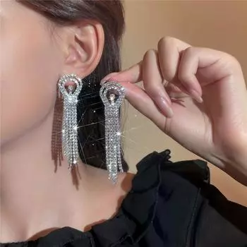 Европа и США мода изысканный ультра-блестящий полные бриллиантов длинные секции кисточки серьги женские роскошные серьги серьги украшения для ушей