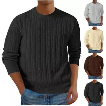 Европа и США мода мужской однотонный повседневный свитер с длинными рукавами и круглым вырезом свободный свитер осень и зима S темно-коричневого